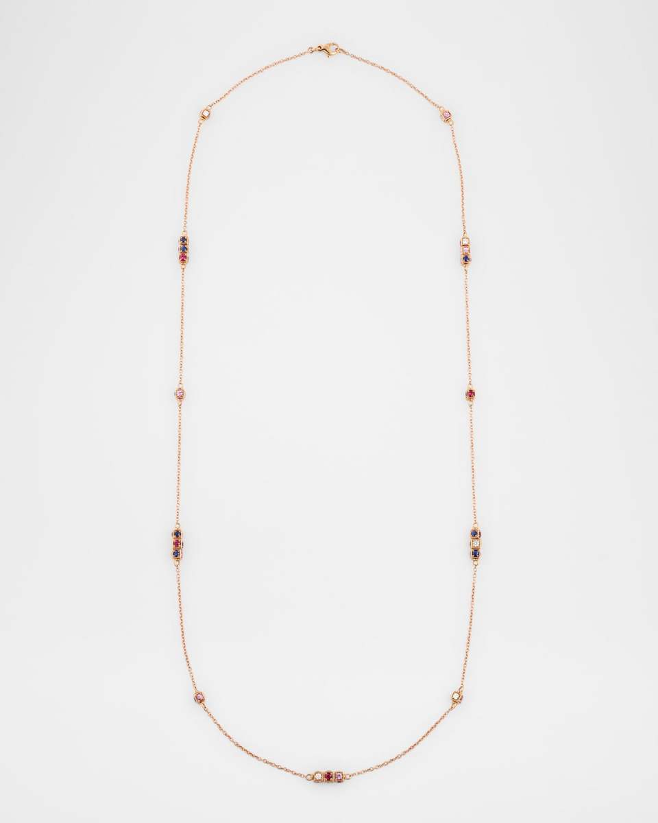Faro Necklace in 18K Rose Gold with Cube Elements, White Diamonds, Sapphires and Rubies